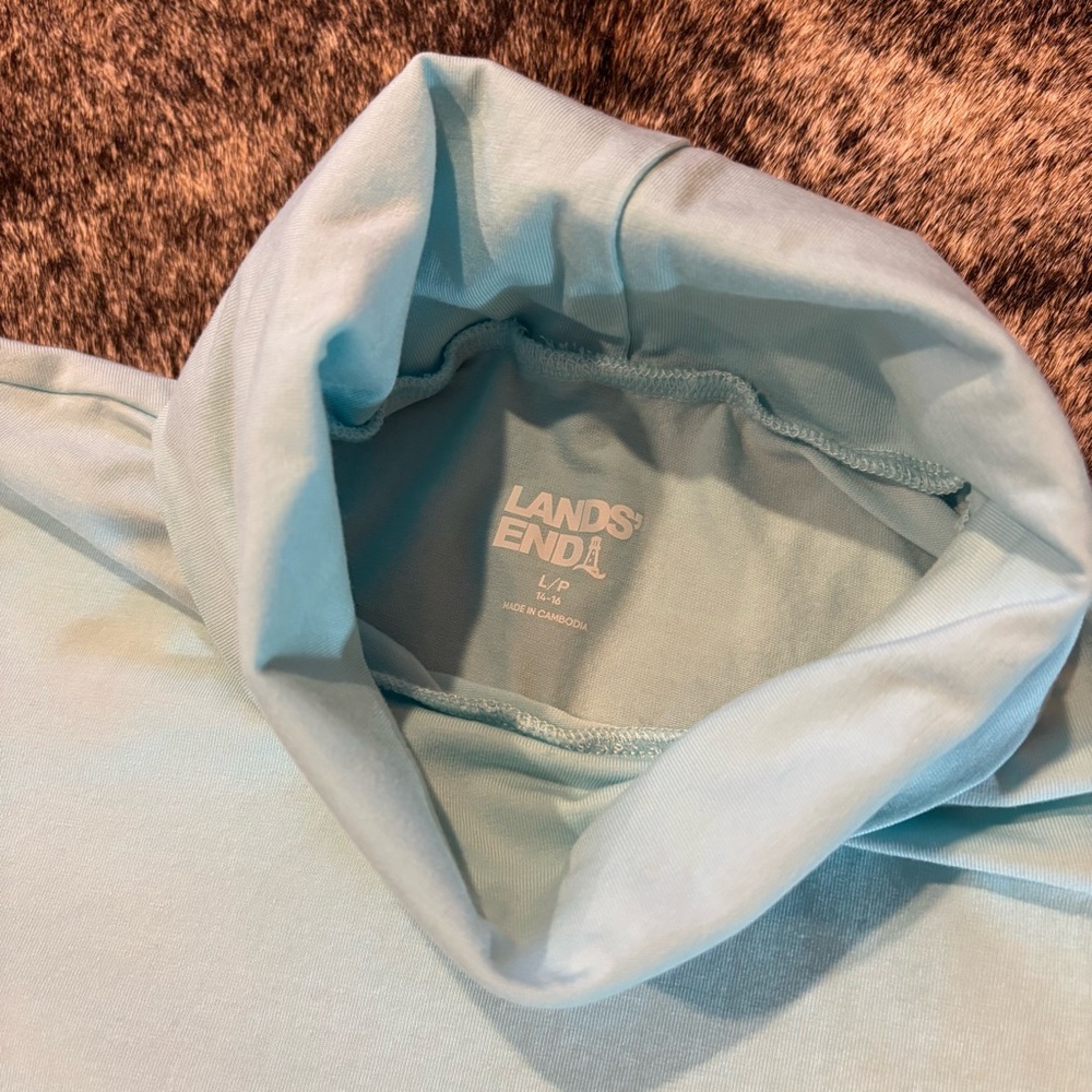 Lands End Light Blue Turtle Neck / Mock Neck, Size Large Petite - Picture 7 of 9